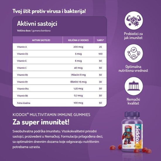 KIDDOX®  Multivitamin immune gummies, 60 gumenih bombona
